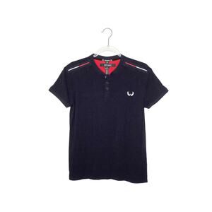 Nick Danger Navy Blue Res White Short Sleeve Henley Tee Small